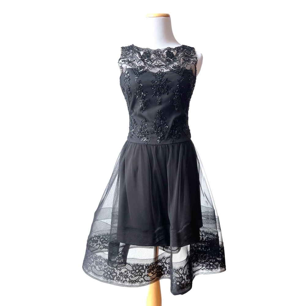 Marchesa Notte Tulle Sequin Dress with Sheer Overlay Skirt Size 8